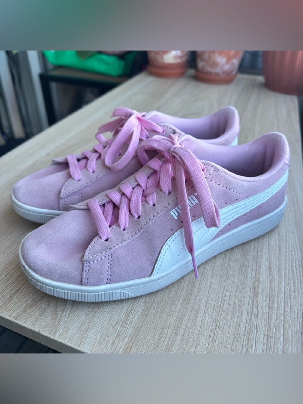Puma Pink Suede Women's Low-Top Sneakers with White Stripe